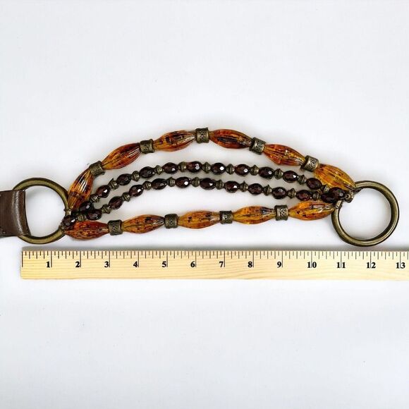 Antoniazzi Firenze Genuine Leather Beaded Belt Size L Brown Amber Bronze Italy - Picture 8 of 9